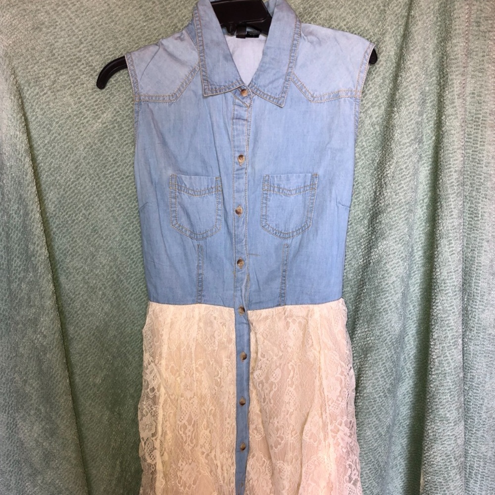 Jean/ Lace Button Down Dress